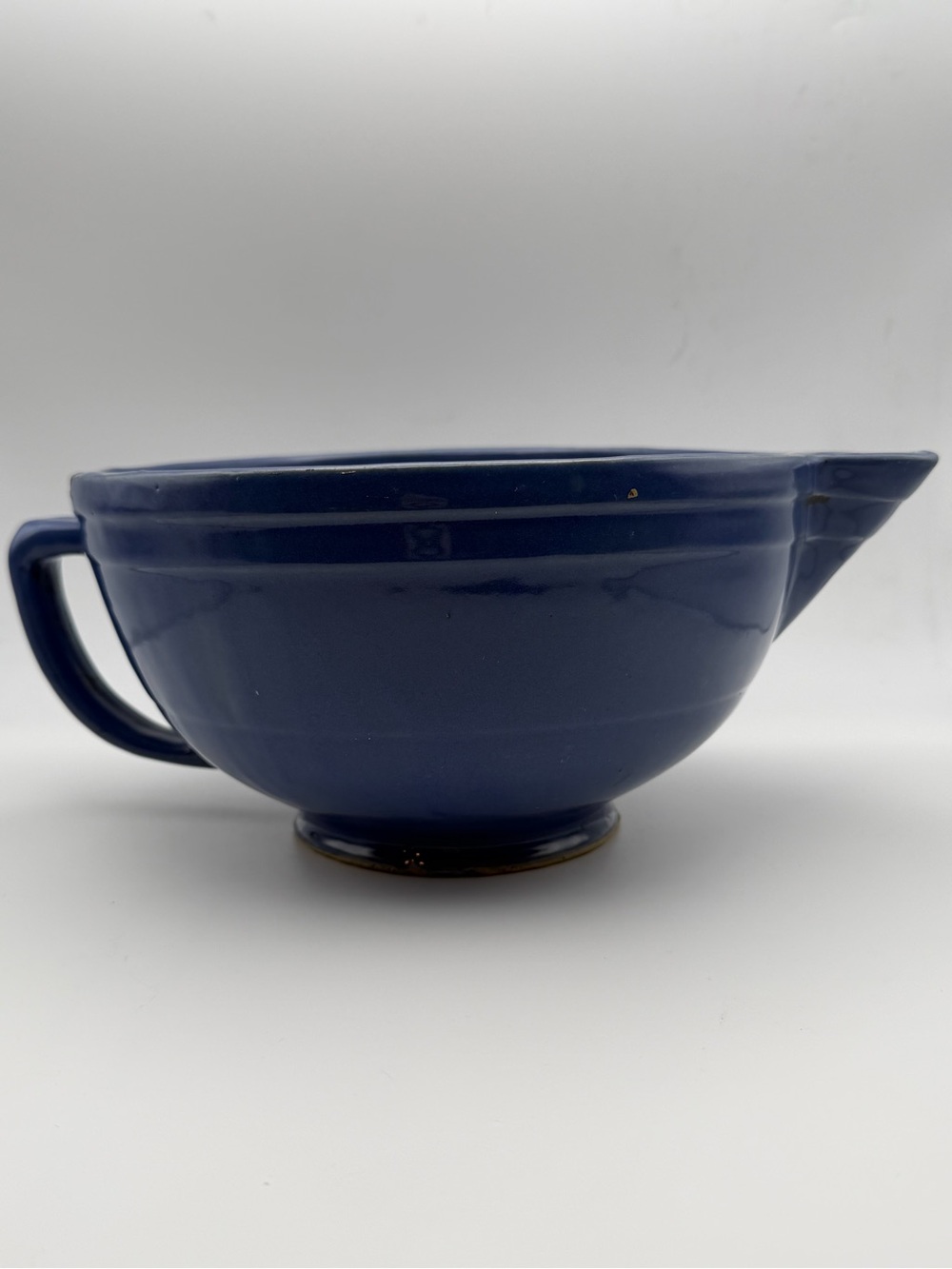 Deep Blue Ceramic Mixing Bowl with Pour Spout and Handle